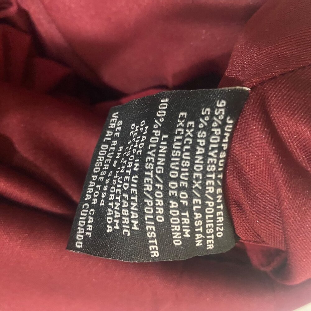 R&M Richards Jumpsuit Size M Burgundy Rhinestone Ruffle - Picture 13 of 13